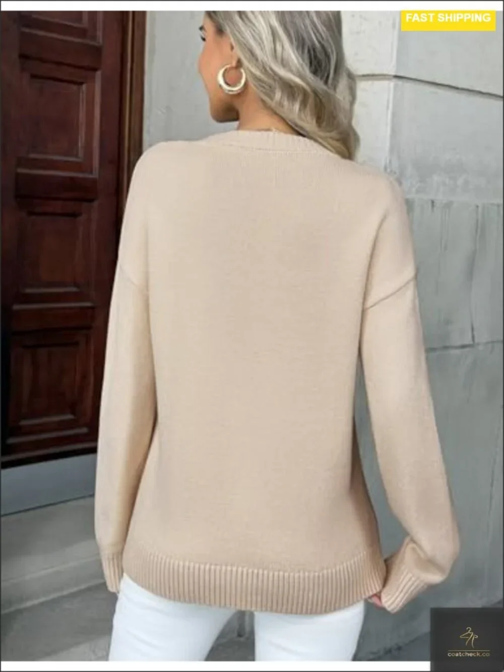 Fall Long Sleeve Crewneck Ribbed Knit Pullover Sweater Loose Fit